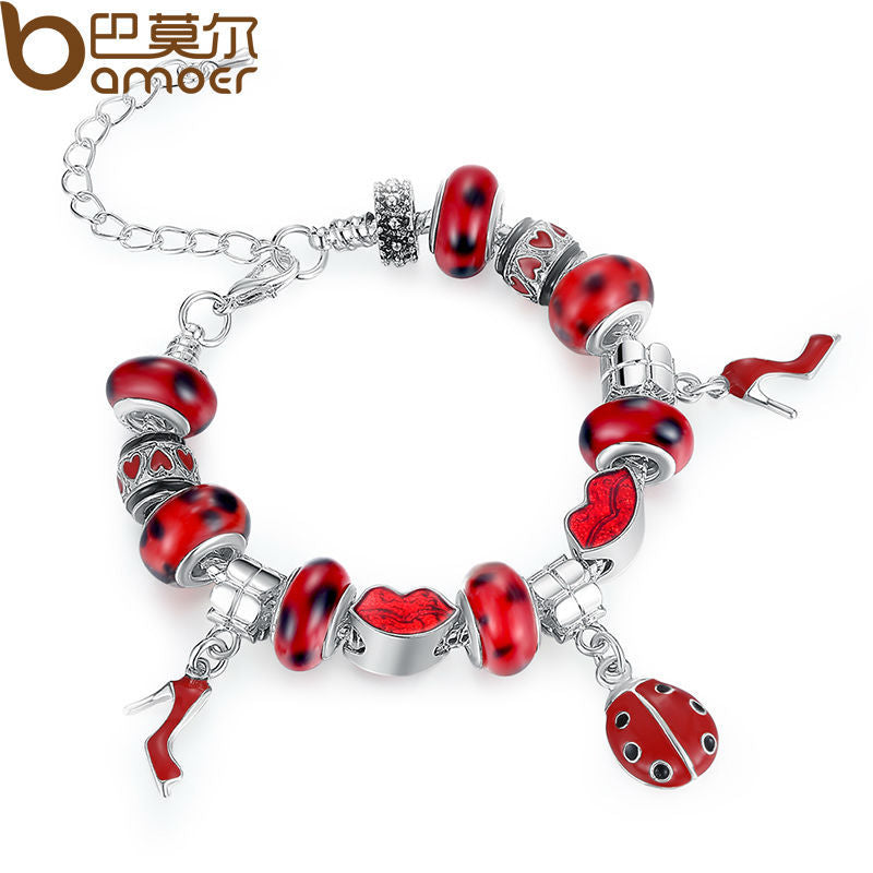 Aliexpress Hot Sell European Silver Charm Bracelet for Women With Murano Glass Beads DIY Jewelry PA1198